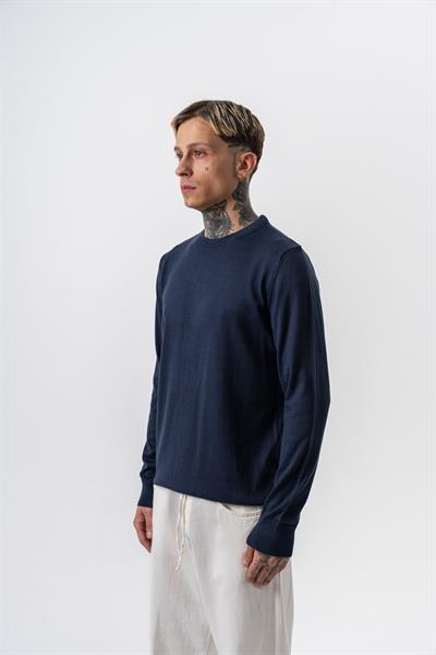 Erkek Pamuk Karışımı Bisiklet Yaka Örme Triko Lacivert