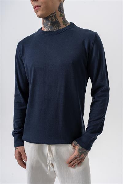 Erkek Pamuk Karışımı Bisiklet Yaka Örme Triko Lacivert