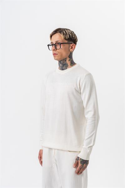 Erkek Pamuk Karışımı Bisiklet Yaka Örme Triko Ekru