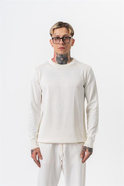 Erkek Pamuk Karışımı Bisiklet Yaka Örme Triko Ekru