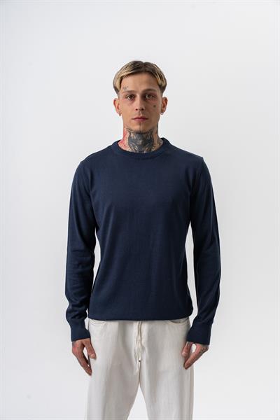 Erkek Pamuk Karışımı Bisiklet Yaka Örme Triko Lacivert