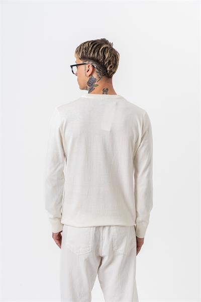 Erkek Pamuk Karışımı Bisiklet Yaka Örme Triko Ekru