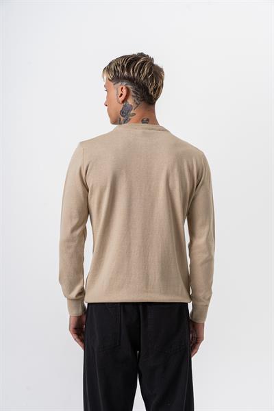 Erkek Pamuk Karışımı Bisiklet Yaka Örme Triko Bej