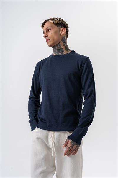 Erkek Pamuk Karışımı Bisiklet Yaka Örme Triko Lacivert