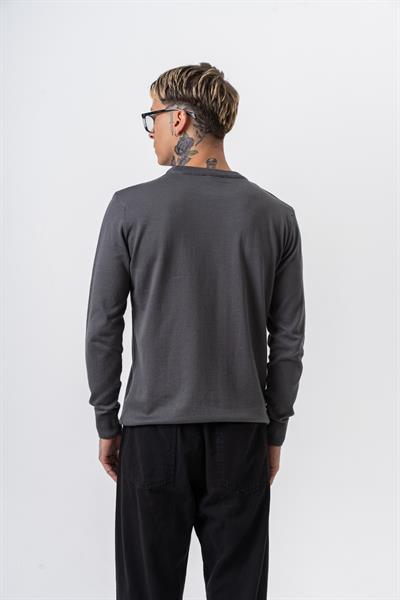 Erkek Pamuk Karışımı Bisiklet Yaka Örme Triko Füme