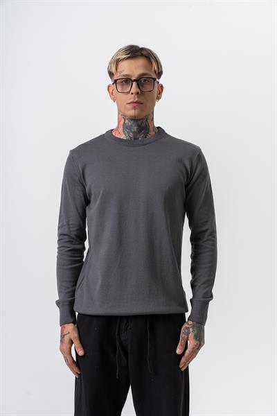 Erkek Pamuk Karışımı Bisiklet Yaka Örme Triko Füme