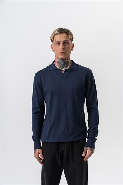 Erkek Pamuk Karışımı Polo Yaka Örme Triko Lacivert