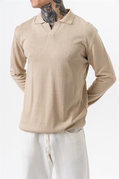Erkek Pamuk Karışımı Polo Yaka Örme Triko Bej