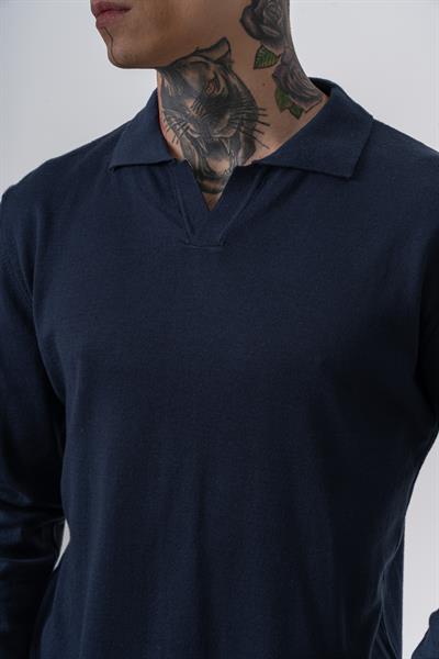 Erkek Pamuk Karışımı Polo Yaka Örme Triko Lacivert