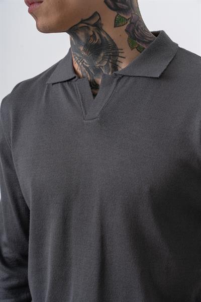 Erkek Pamuk Karışımı Polo Yaka Örme Triko Füme