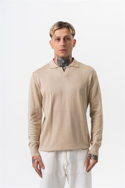 Erkek Pamuk Karışımı Polo Yaka Örme Triko Bej
