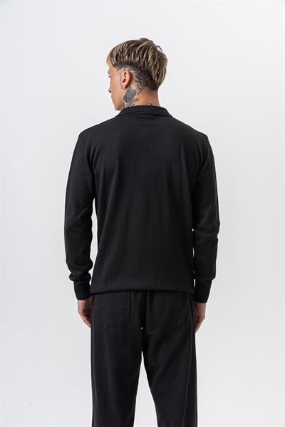 Erkek Pamuk Karışımı Polo Yaka Örme Triko Siyah