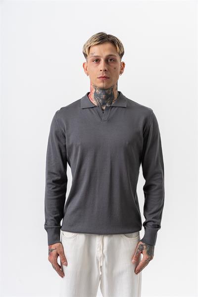 Erkek Pamuk Karışımı Polo Yaka Örme Triko Füme