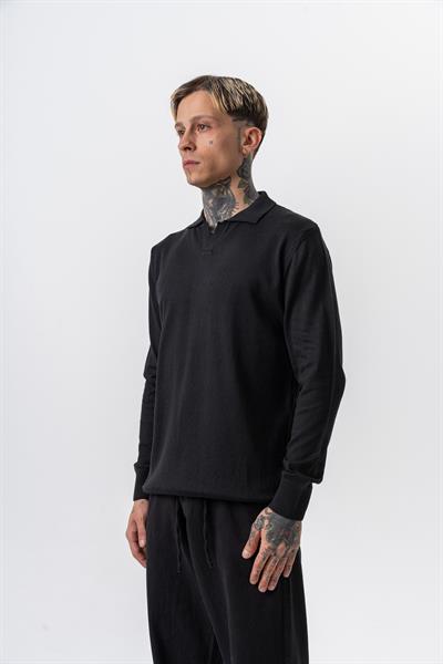 Erkek Pamuk Karışımı Polo Yaka Örme Triko Siyah