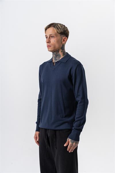 Erkek Pamuk Karışımı Polo Yaka Örme Triko Lacivert