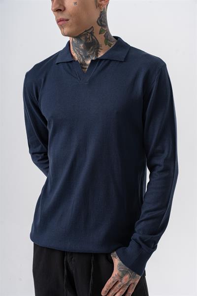 Erkek Pamuk Karışımı Polo Yaka Örme Triko Lacivert