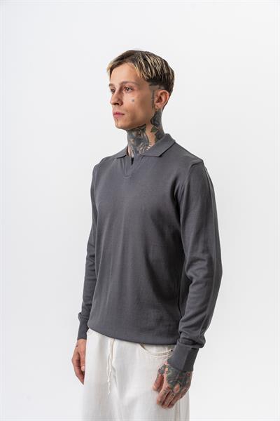 Erkek Pamuk Karışımı Polo Yaka Örme Triko Füme