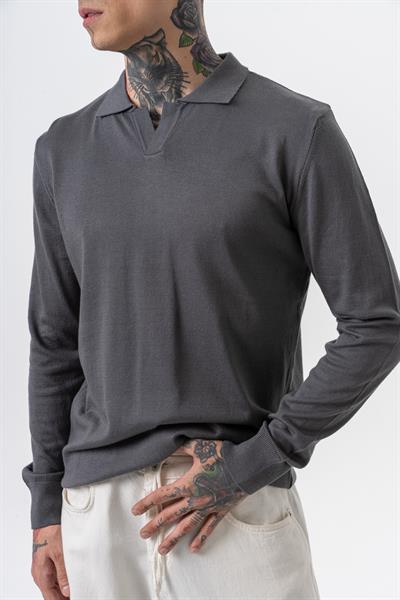 Erkek Pamuk Karışımı Polo Yaka Örme Triko Füme