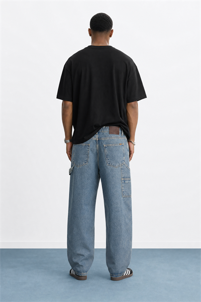 Erkek Parça Detaylı Baggy Jean Mavi