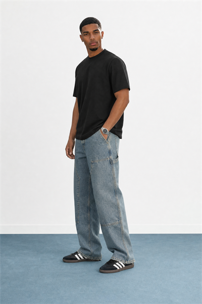 Erkek Parça Detaylı Baggy Jean Mavi