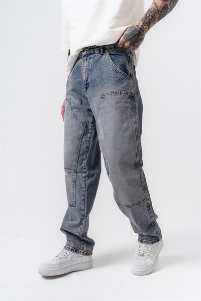 Erkek Parça Detaylı Baggy Jean Mavi