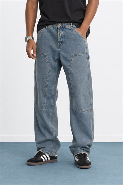 Erkek Parça Detaylı Baggy Jean Mavi