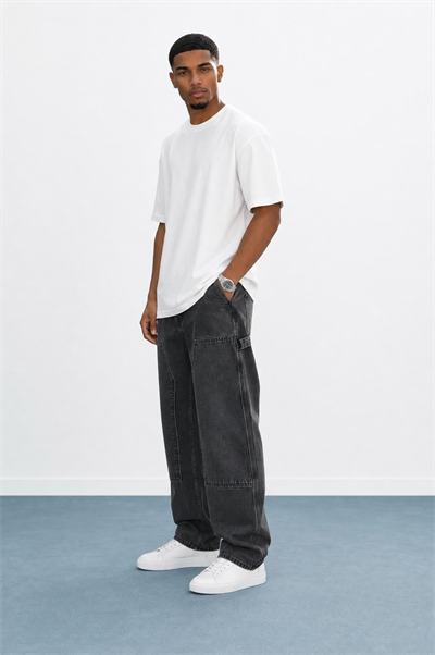 Erkek Parça Detaylı Baggy Jean Siyah