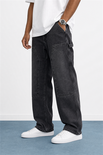Erkek Parça Detaylı Baggy Jean Siyah