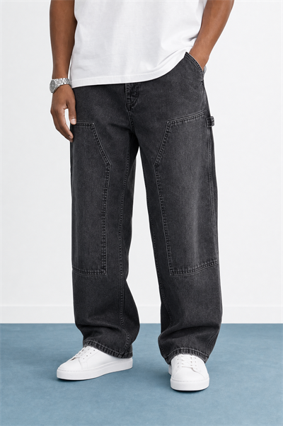 Erkek Parça Detaylı Baggy Jean Siyah