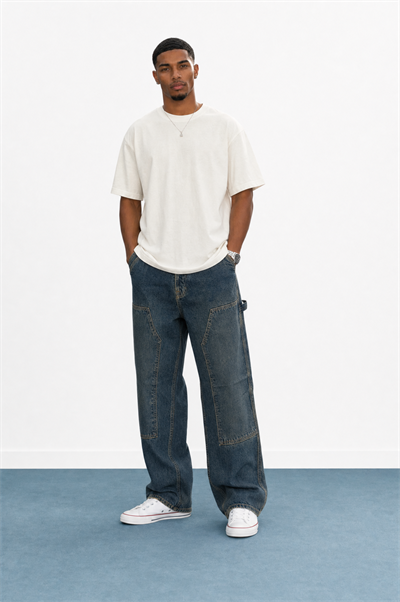 Erkek Parça Detaylı Baggy Jean Tint Mavi