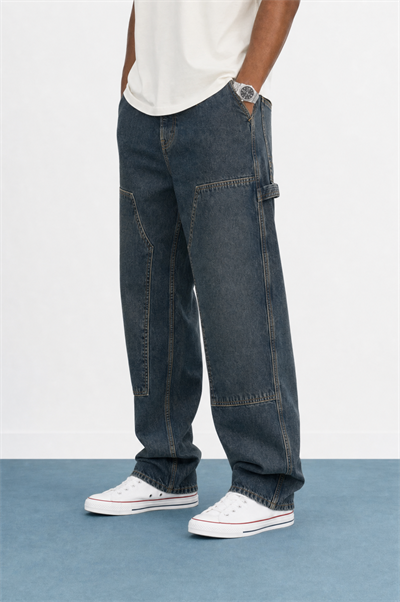 Erkek Parça Detaylı Baggy Jean Tint Mavi