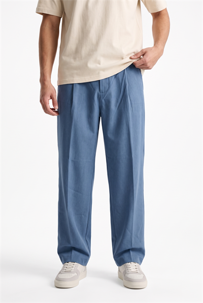 Erkek Pile Detaylı Dokuma Baggy Pantolon Mavi