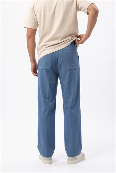 Erkek Pile Detaylı Dokuma Baggy Pantolon Mavi