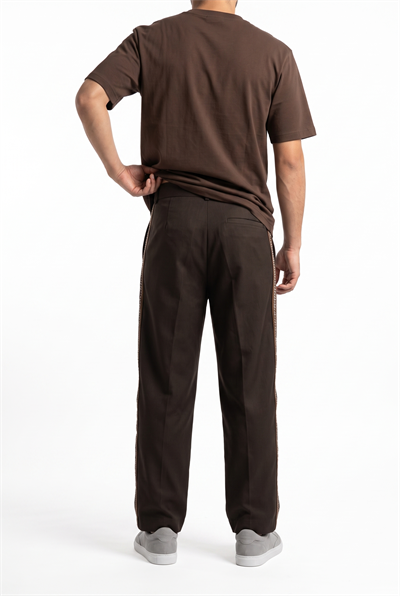Erkek Pile Detaylı Kumaş Baggy Pantolon Kahve