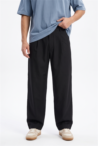 Erkek Pile Detaylı Kumaş Baggy Pantolon Siyah