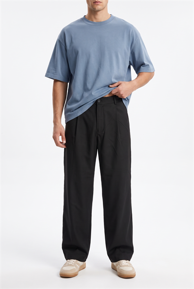 Erkek Pile Detaylı Kumaş Baggy Pantolon Siyah