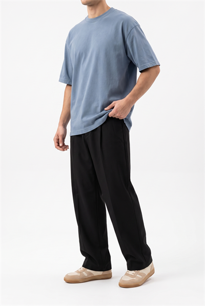 Erkek Pile Detaylı Kumaş Baggy Pantolon Siyah