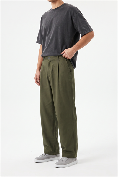 Erkek Pile Detaylı Kumaş Baggy Pantolon Haki