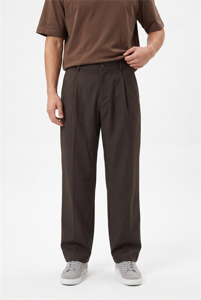 Erkek Pile Detaylı Kumaş Baggy Pantolon Kahve