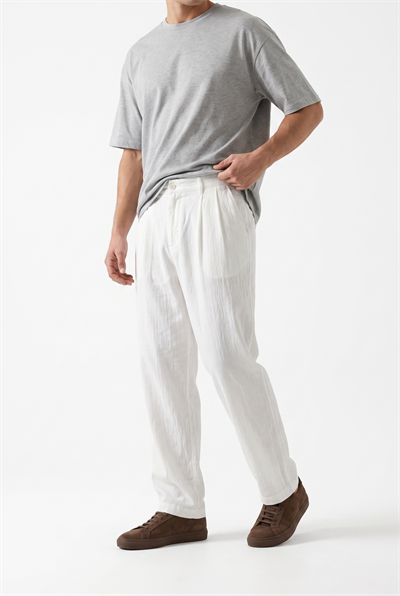 Erkek Pile Detaylı Tensel Baggy Pantolon Siyah