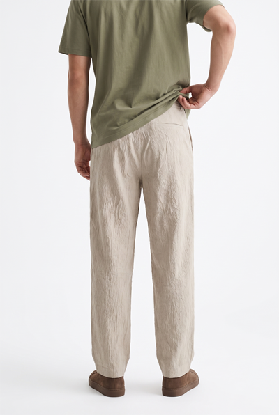 Erkek Pile Detaylı Tensel Baggy Pantolon Bej
