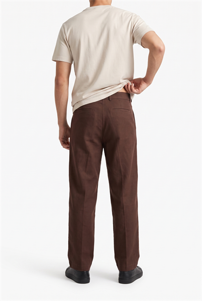 Erkek Pileli Keten Baggy Pantolon Kahve