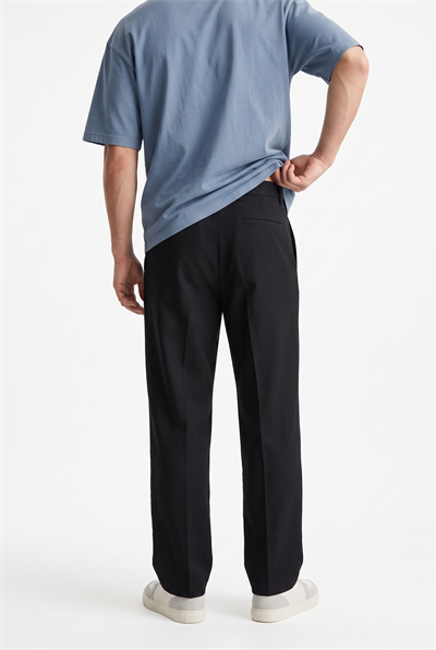Erkek Pileli Keten Baggy Pantolon Siyah