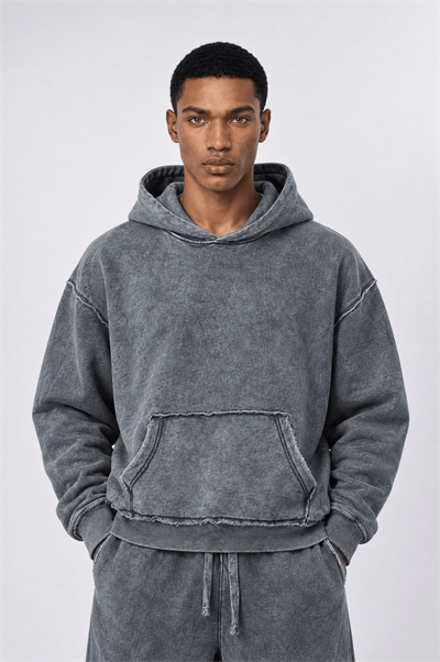 Erkek Pis Dikiş Detaylı Yıkamalı Basic Oversize Hoodie Gri