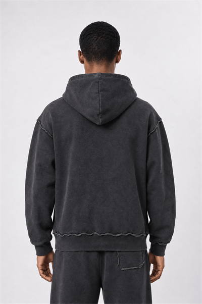Erkek Pis Dikiş Detaylı Yıkamalı Basic Oversize Hoodie Siyah