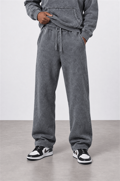 Erkek Pis Dikiş Detaylı Yıkamalı Basic Baggy Eşofman Altı Gri