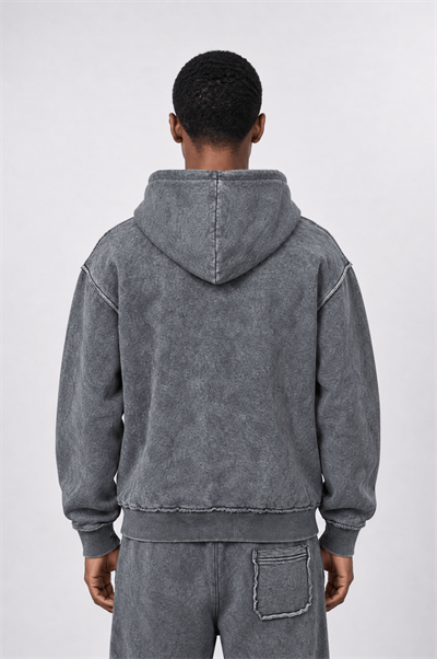 Erkek Pis Dikiş Detaylı Yıkamalı Basic Oversize Hoodie Gri