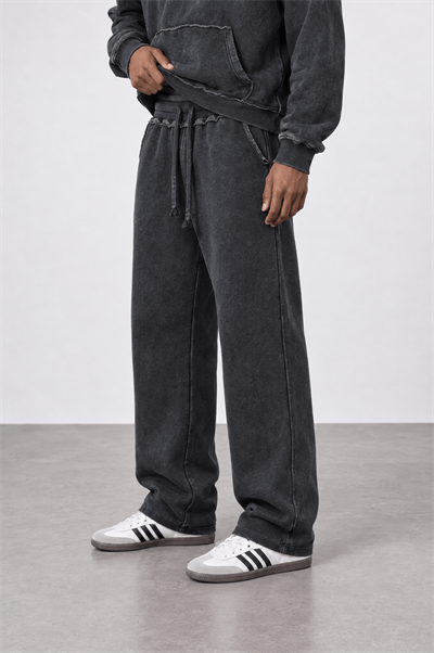 Erkek Pis Dikiş Detaylı Yıkamalı Basic Baggy Eşofman Altı Siyah