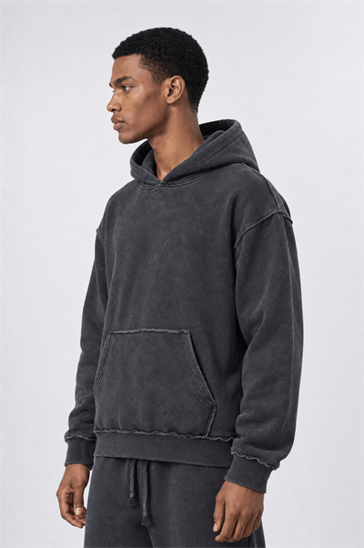 Erkek Pis Dikiş Detaylı Yıkamalı Basic Oversize Hoodie Siyah
