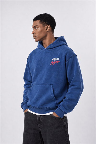 Erkek Pis Dikiş Detaylı Yıkamalı Oversize Hoodie Lacivert